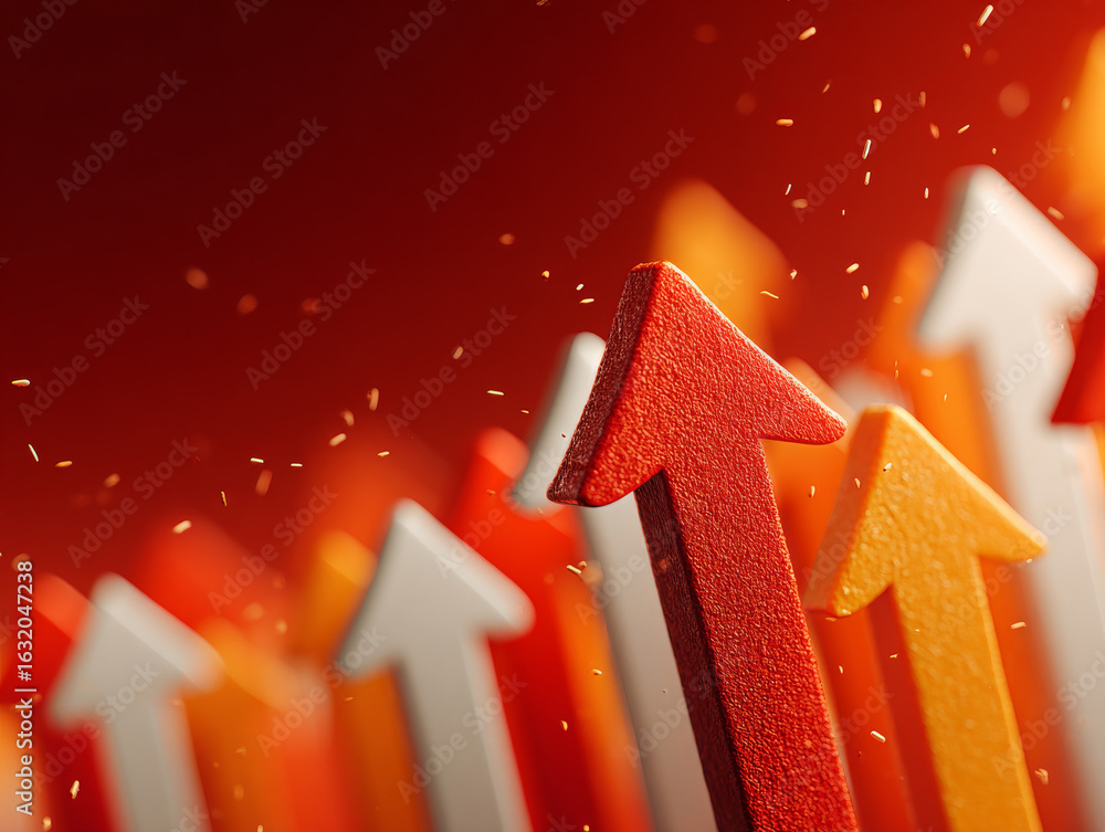 Aufkleber arrows pointing upwards in dynamic and vibrant composition symbolize growth and progress against fie