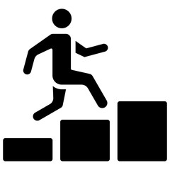 Career Progress Glyph Black Silhouette Icon Design Vector - Person stepping up boxes, symbolizing career progression, promotion, or skill enhancement