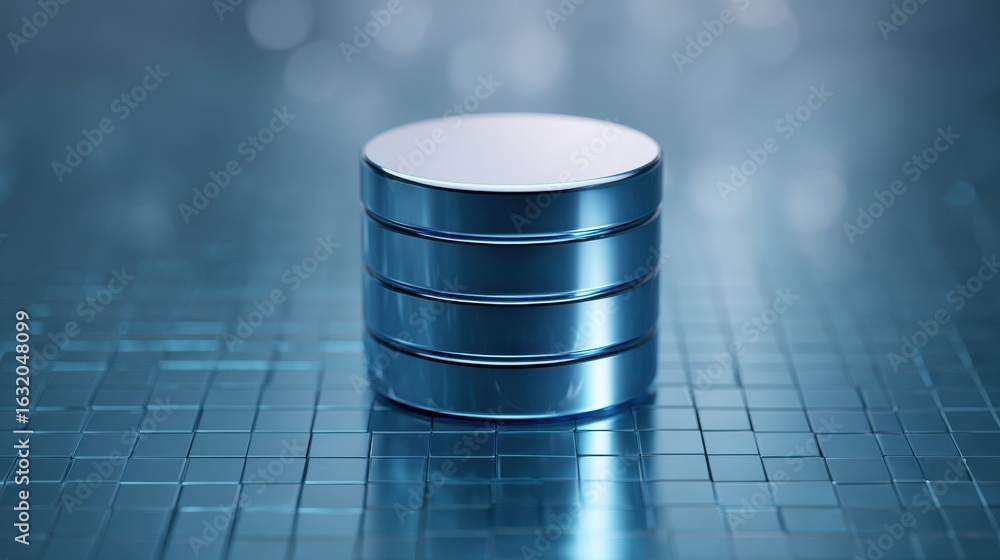 Poster a stack of four silver disks with a blue background