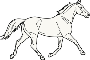 Horse Illustration on White Background. Horse in Stick Style with Natural Colors. Realistic Horse Artwork Isolated on White. Authentic Color Horse Drawing in Stick Form. Natural Tone Horse