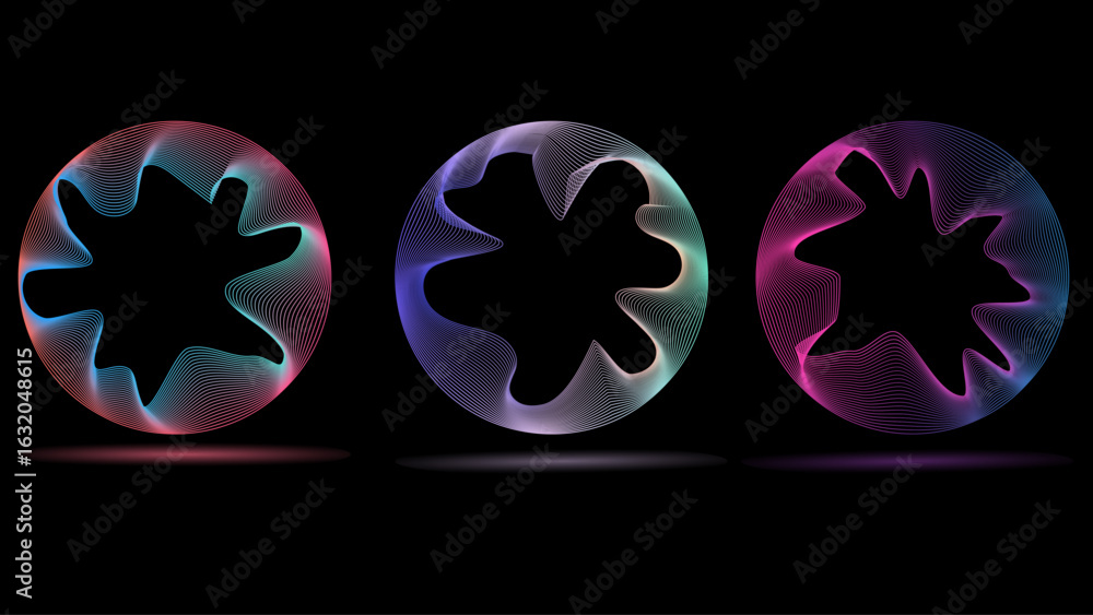Poster psychedelic line blend shapes – colorful gradient wave collection. dynamic gradient colorful flowing