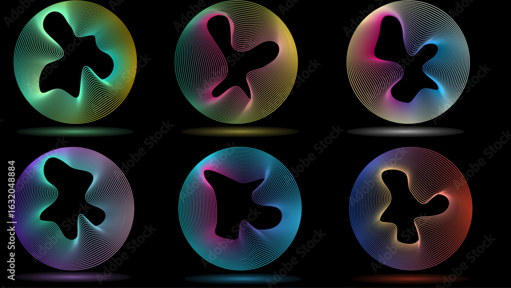 Poster psychedelic line blend shapes – colorful gradient wave collection. dynamic gradient colorful flowing