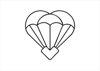 A stylized line art depiction of a heart shaped parachute in an isometric perspective symbolizing love and safety isolated on white background