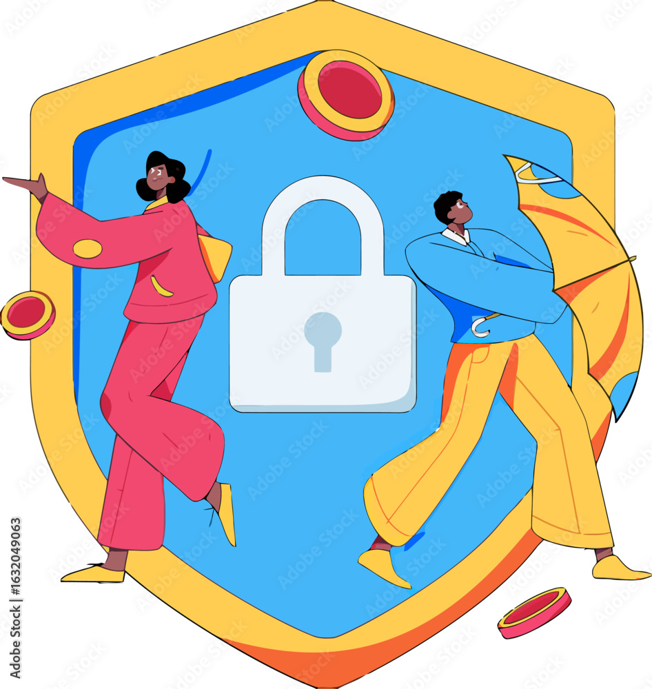 Poster secure digital solutions with a confident team protecting data integrity and privacy, showcasing mod