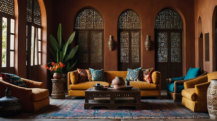 Moroccan-inspired living space, lovely homes, doors, windows and interior design 