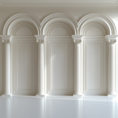 Cream baroque wall with arched panels and ornate pilasters in soft daylight