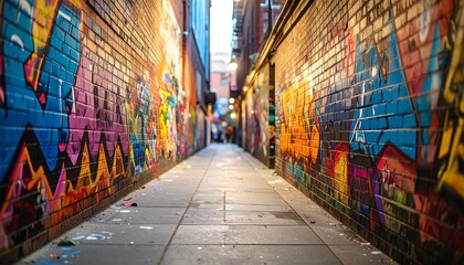 Fototapeta premium Vibrant Graffiti Alleyway with Blurred Background
