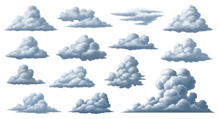 Cartoon Clouds Set Isolated on Black Background