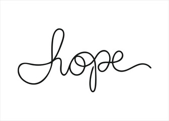 A single continuous line drawing representing the word hope with a festive christmas theme in a clean design isolated on white background