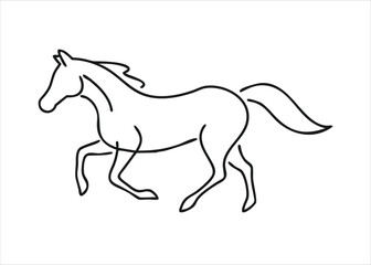 Elegant single line art illustration of a horse in full stride capturing its dynamic movement and grace isolated on white background
