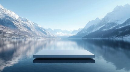 3D Rendered Outdoor Snow Mountain Lake E-commerce Product Booth Background