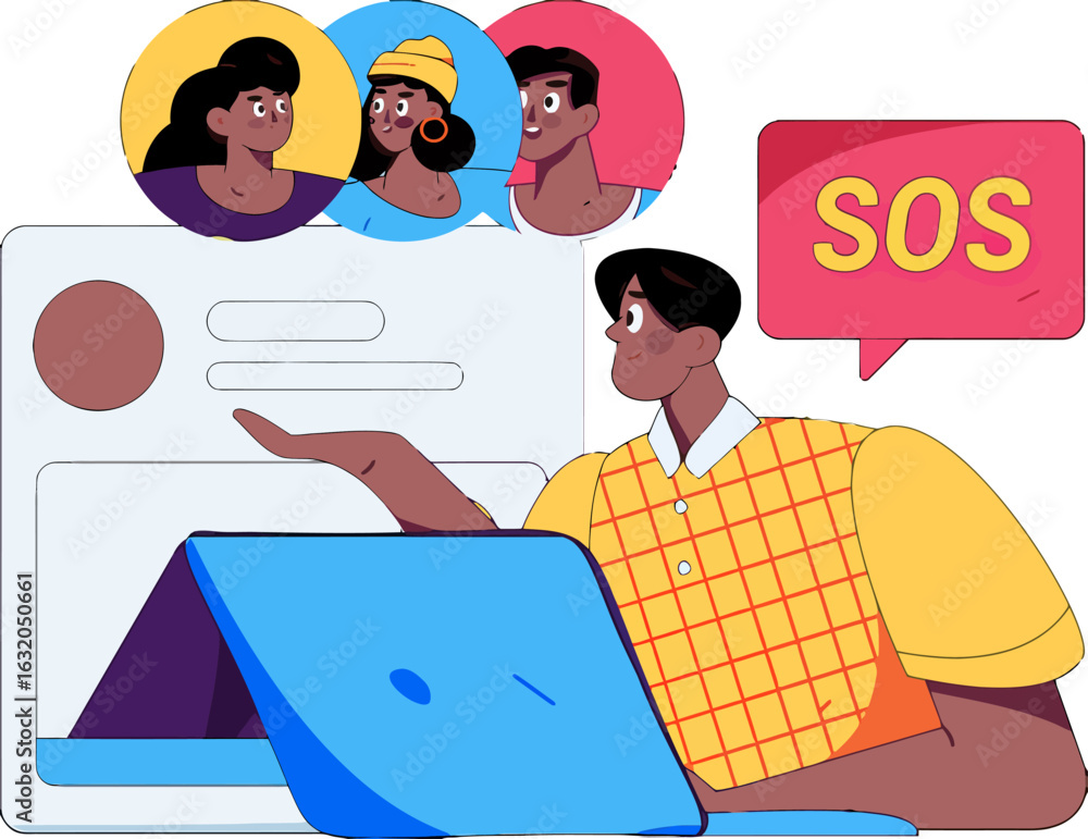 Poster urgent virtual team collaboration needed right now, a diverse group of colleagues connect online for