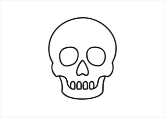 A stark black human skull graphic presented as a clean simple icon with bold outlines isolated on white background