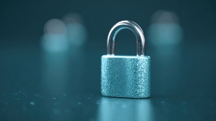 A blue lock with a silver handle sits on a dark surface