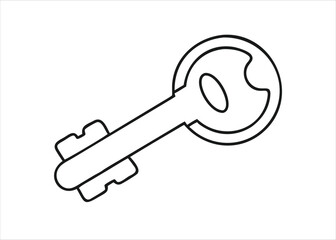 Classic old style continuous line art drawing of a single key isolated on white background