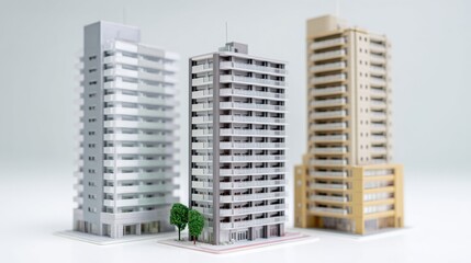 Three tall buildings are shown in a close up