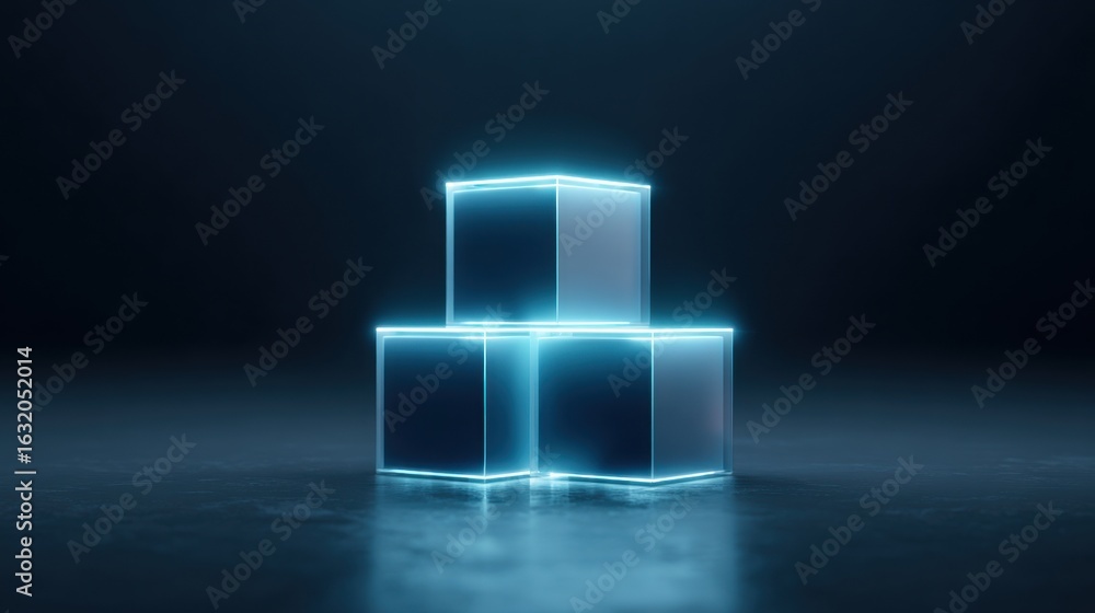 Poster a stack of three cubes with a blue light shining on them