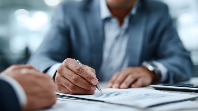 Financial advisor consulting with client during investment meeting