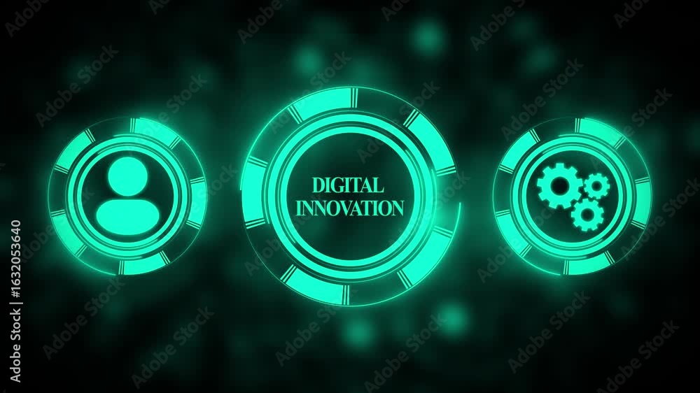 Poster digital innovation concept animated glowing icons futuristic tech interface design for business tech