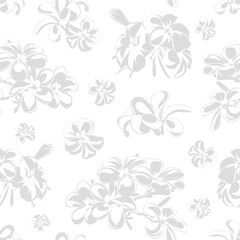 Seamless pattern with white flowers. Plumeria isolated on a white background. Desert and tropical houseplants. 
