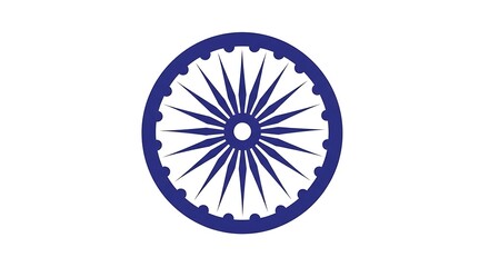 Blue Dharma wheel, the Ashoka Chakra, a national symbol of India with 24 spokes, isolated on a white background. Vector graphic.
