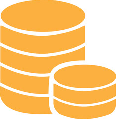 Coin, money and currency icon in yellow flat style. Finance vector, dollar symbol, banking savings stack, wealth economy pictogram and investment concept design isolated on transparent background.