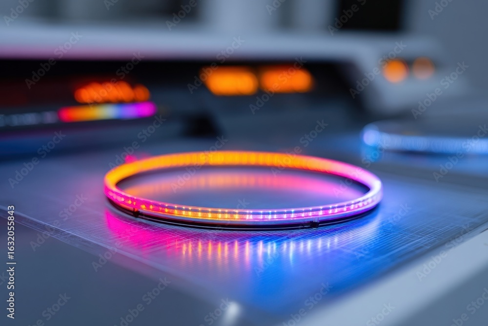 Poster a vibrant led strip light glows with warm orange and cool pink colors, creating a captivating and mo