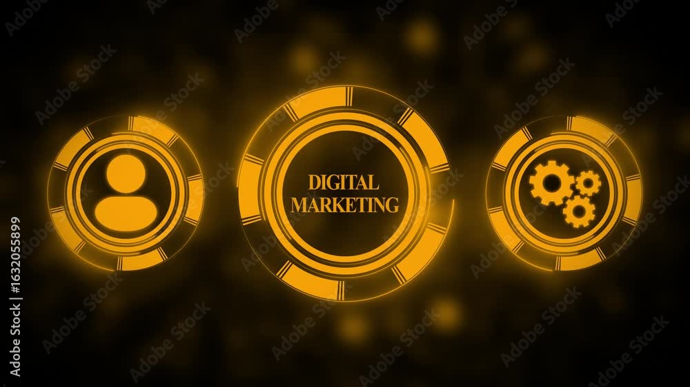 Poster digital marketing concepts animated graphic glowing icons abstract background business technology co