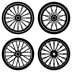 Fototapeta premium Four bicycle wheels with spokes and tires arranged in a square pattern on a white background image