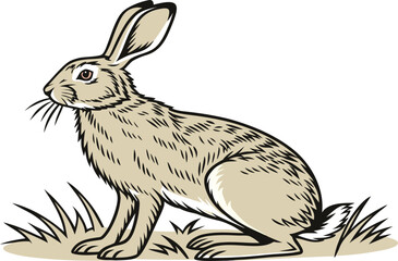 Real Color Rabbit Illustration on White Background. Realistic Bunny Design Isolated on White. Authentic Color Rabbit Drawing in Stick Style. Natural Tone Rabbit Artwork with White Background