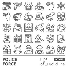 Fototapeta premium Police force symbols collection or sketches, law and order theme in line style signs for web and app. Vector graphics isolated on white background.