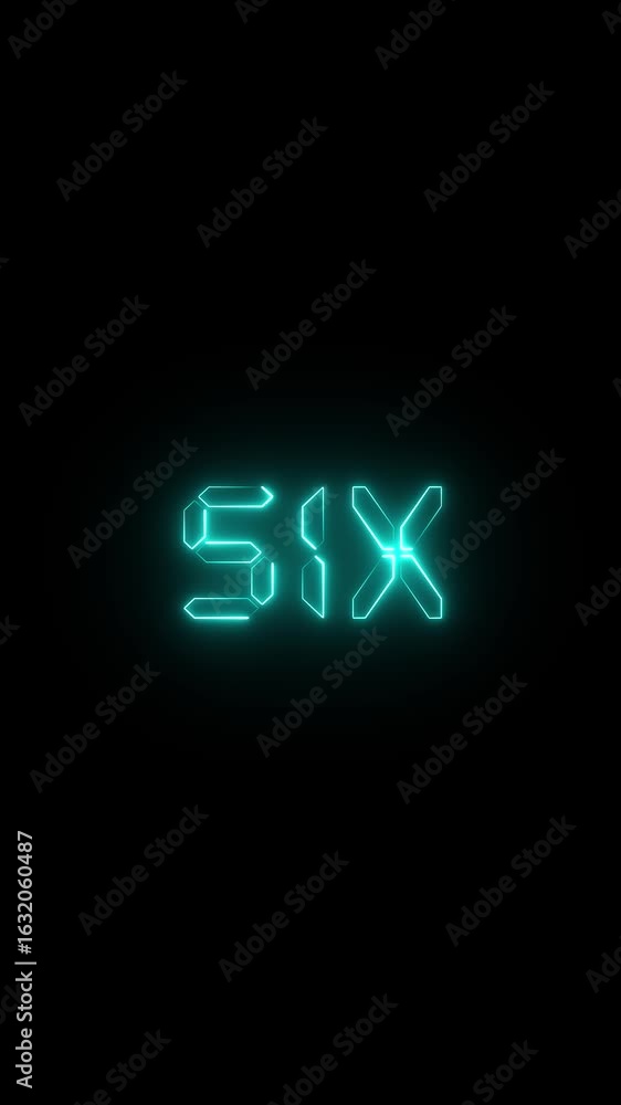 Poster futuristic neon one-ten countdown animation digital display glowing cyan text against black backgrou