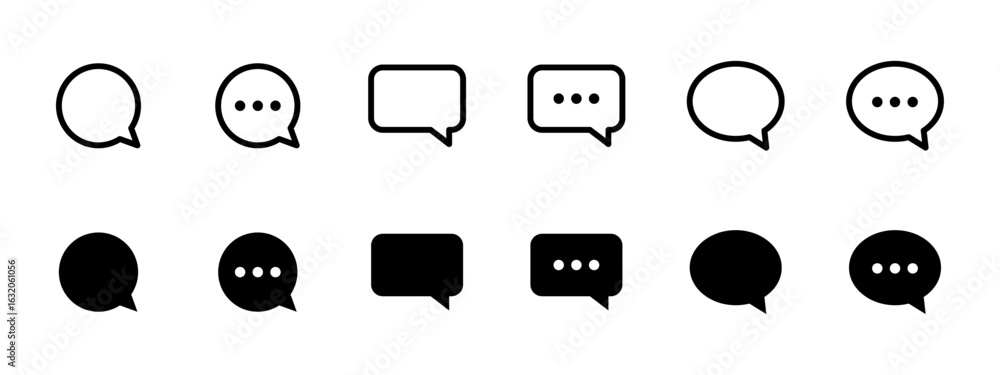 Poster chat icon set. collection of outline and filled speech bubbles sign. messaging symbol for ui, commun