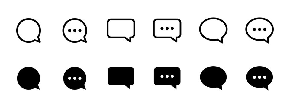 Chat icon set. Collection of outline and filled speech bubbles sign. Messaging symbol for UI, communication apps, and feedback interfaces. Talk pictogram. Text illustration. - Powered by Adobe