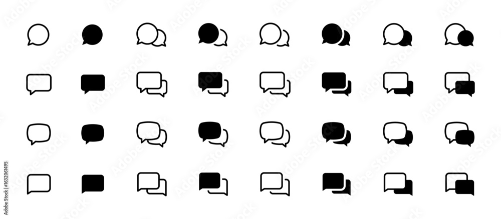 Poster chat icon set. collection of outline, filled and duotone speech bubbles vector illustration. messagi