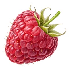 Cascade Delight Raspberry Lively Red Raspberry with Plump, Glossy Berries and Rich Texture, Exuding Sweetness and Freshness on a Pristine White Background for a Modern, Inviting Appeal