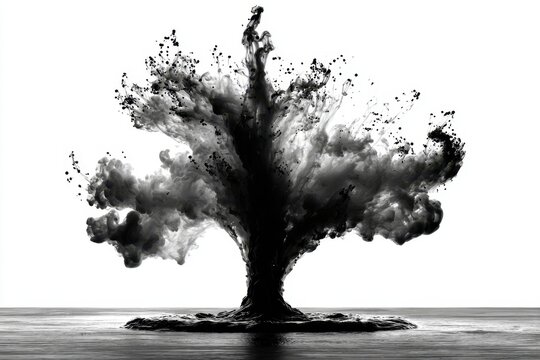 Dramatic Black Ink Explosion in Water Creating an Abstract Mushroom Cloud Shape