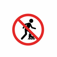 A person using rollerblades indicated by a red sign. A person using rollerblades is prohibited in certain areas, as indicated by the universal symbol.