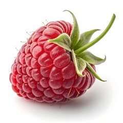 Joan J Raspberry Lush Deep Red Raspberry with Plump, Juicy Berries and Velvety Texture, Radiating Sweetness and Vibrant Freshness on a Pristine White Background for Modern Visual Appeal