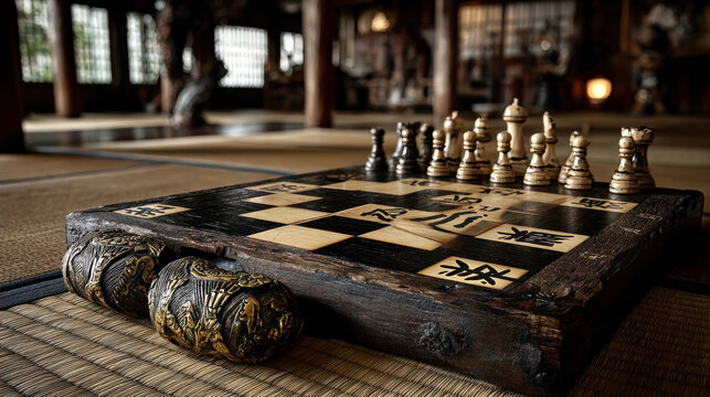 Ancient Strategy Boards: Weathered senet board in cave setting
