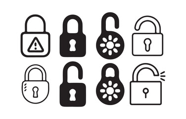 Lock icon collection set. Padlock flat icon,  Locked and unlocked vector icon, linear padlock, white background. Victor illustration eps10