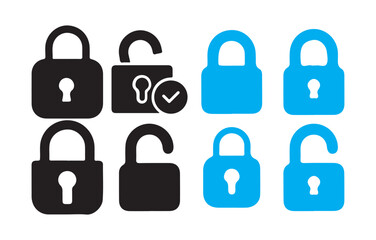 Lock icon collection set. Padlock flat icon,  Locked and unlocked vector icon, linear padlock, white background. Victor illustration eps10