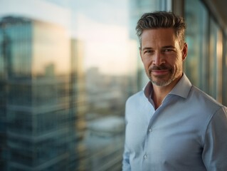 Portrait handsome man businessman looking confident professional executive successful leader gray hair