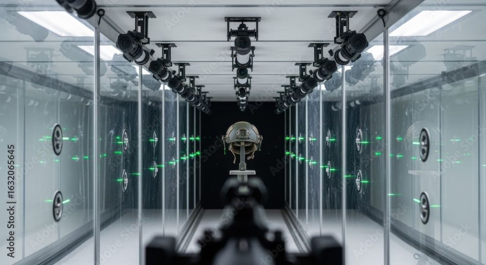 Poster a ballistictesting tunnel lined with protective glass and highspeed sensors designed for testing mil