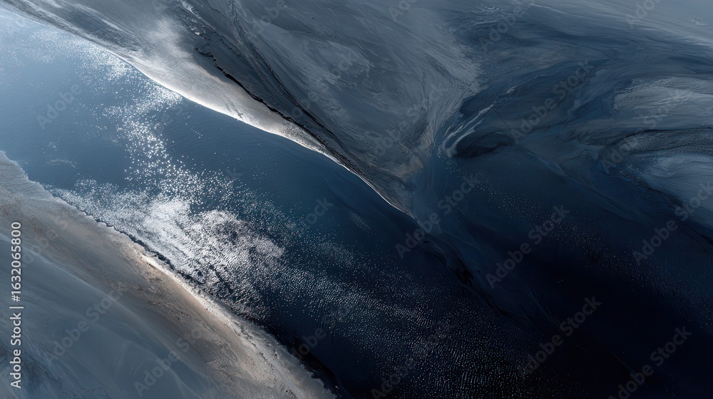Poster abstract fluid dynamics: an evocative display of swirling liquid forms and textures creates a mesmer