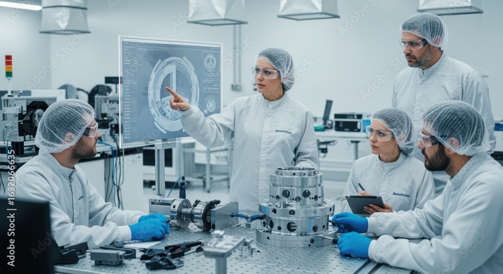 Aufkleber team collaboration in a cleanshop environment refining the design and build of rotating astronomical
