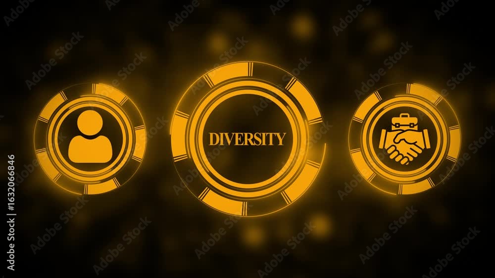 Poster illuminated diversity icons representing inclusion teamwork and collaboration on a dark background i