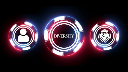 Illuminated Diversity Icons Representing Inclusion Teamwork and Business Opportunities on a Black Background Conceptual Design for Corporate Branding and Social Responsibility Campaigns Featuring