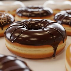 Obraz premium Close-up of a chocolate-glazed donut.