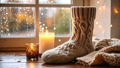 Cozy winter scene by window